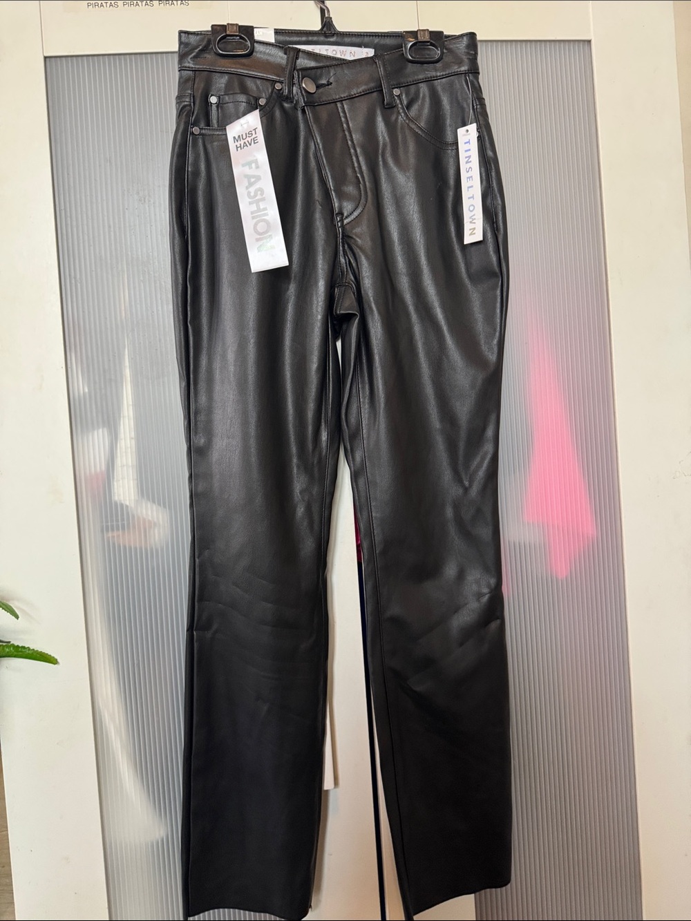 Tinseltown Black Faux Leather Straight Leg Pants
